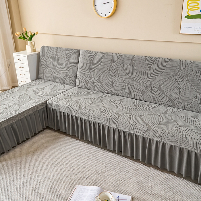 91家纺网 家纺一手货源 找家纺 兴俪韵家纺 2025新款大枫叶裙边沙发床套 大枫叶-浅灰