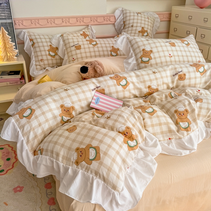 91家纺网 家纺一手货源 找家纺 （总）温眠家纺 2025新款水洗云朵棉韩式INS减龄花边款四件套