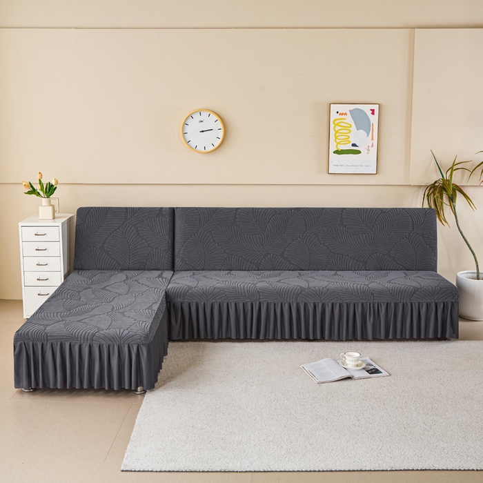 兴俪韵家纺 2025新款大枫叶裙边沙发床套 大枫叶-深灰