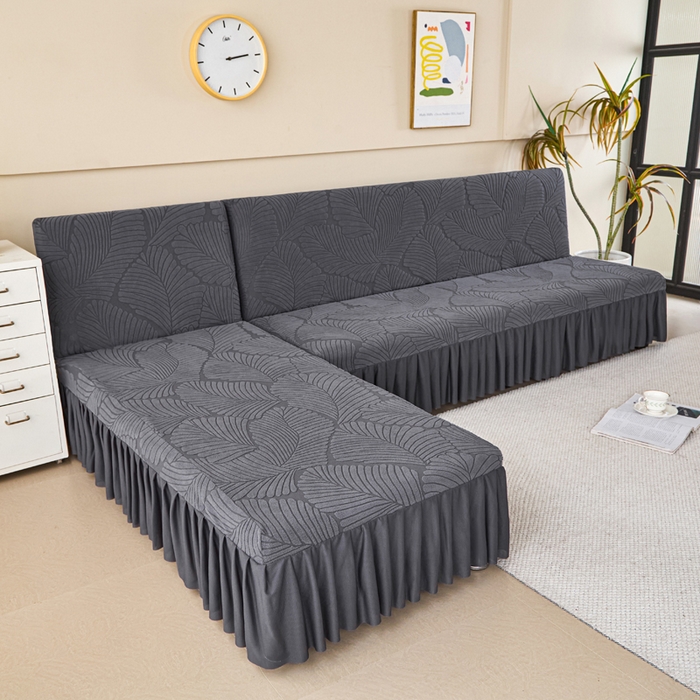 91家纺网 家纺一手货源 找家纺 兴俪韵家纺 2025新款大枫叶裙边沙发床套 大枫叶-深灰