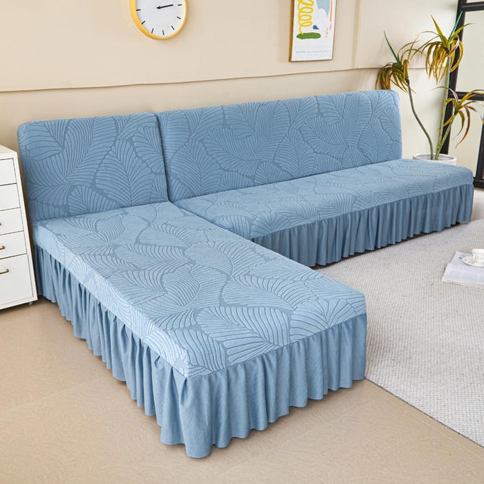 91家纺网 家纺一手货源 找家纺 兴俪韵家纺 2025新款大枫叶裙边沙发床套 大枫叶-天空蓝