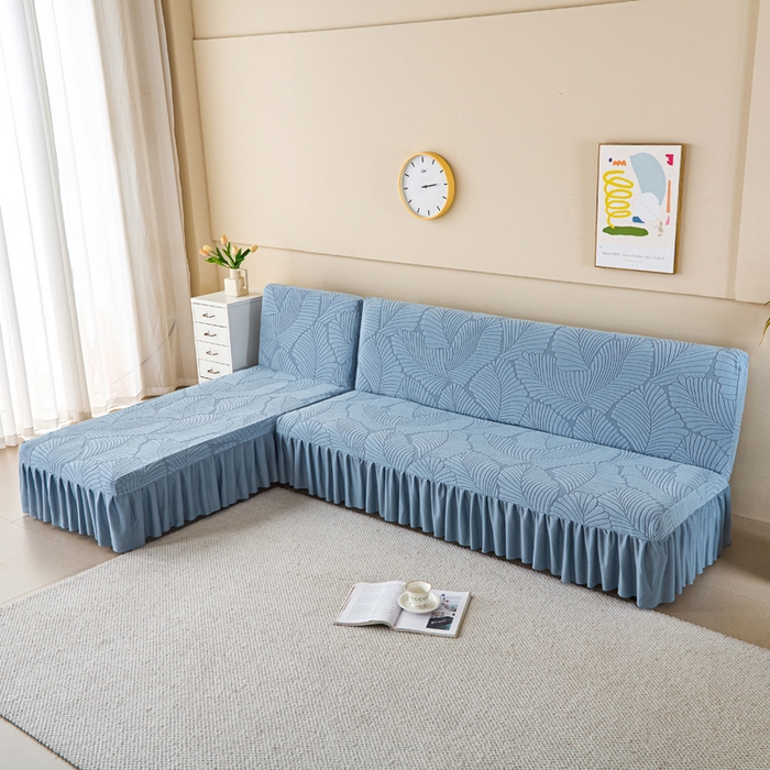 91家纺网 家纺一手货源 找家纺 兴俪韵家纺 2025新款大枫叶裙边沙发床套 大枫叶-天空蓝