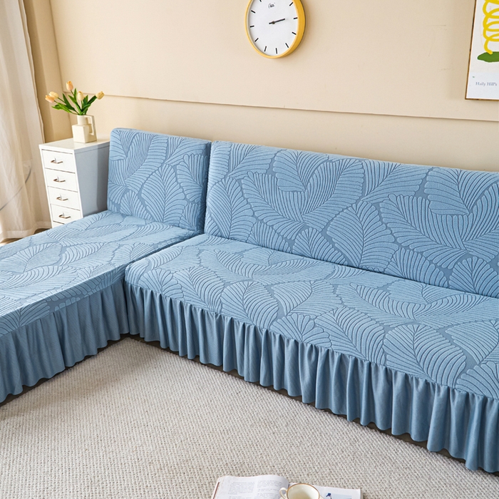 91家纺网 家纺一手货源 找家纺 兴俪韵家纺 2025新款大枫叶裙边沙发床套 大枫叶-天空蓝