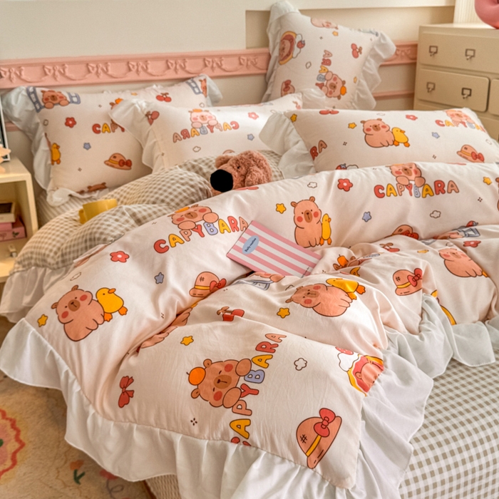 91家纺网 家纺一手货源 找家纺 （总）温眠家纺 2025新款水洗云朵棉韩式INS减龄花边款四件套