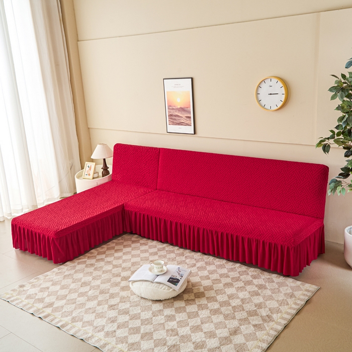 91家纺网 家纺一手货源 找家纺 兴俪韵家纺 2025新款大枫叶裙边沙发床套 非字格-大红