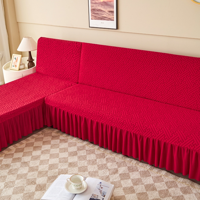 91家纺网 家纺一手货源 找家纺 兴俪韵家纺 2025新款大枫叶裙边沙发床套 非字格-大红