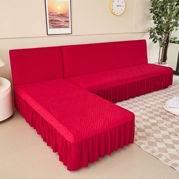 91家纺网 家纺一手货源 找家纺 兴俪韵家纺 2025新款大枫叶裙边沙发床套 非字格-大红