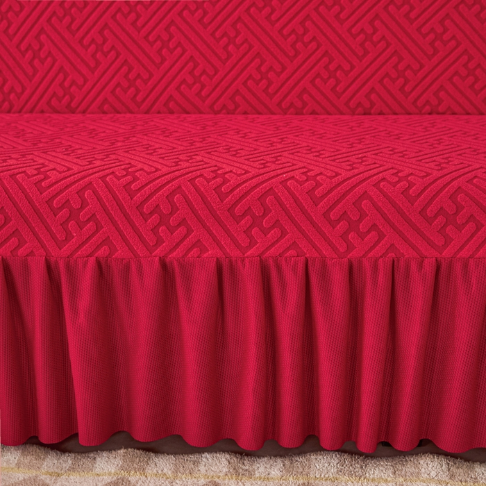 91家纺网 家纺一手货源 找家纺 兴俪韵家纺 2025新款大枫叶裙边沙发床套 非字格-大红