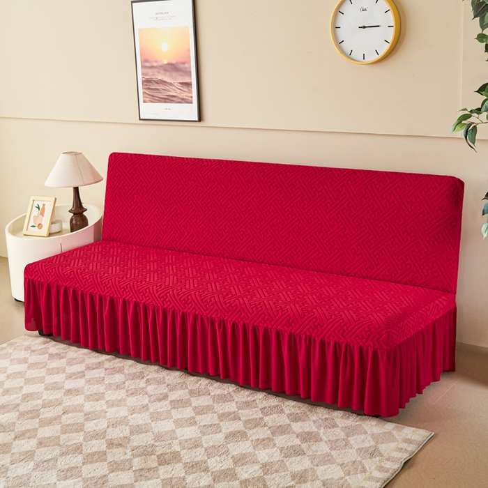 91家纺网 家纺一手货源 找家纺 兴俪韵家纺 2025新款大枫叶裙边沙发床套 非字格-大红