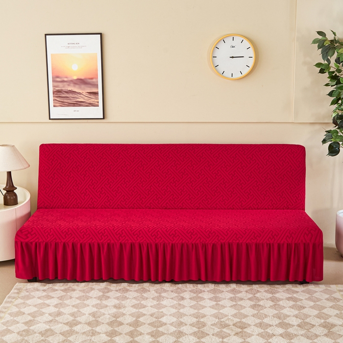 91家纺网 家纺一手货源 找家纺 兴俪韵家纺 2025新款大枫叶裙边沙发床套 非字格-大红