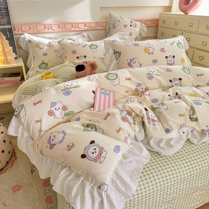 91家纺网 家纺一手货源 找家纺 （总）温眠家纺 2025新款水洗云朵棉韩式INS减龄花边款四件套