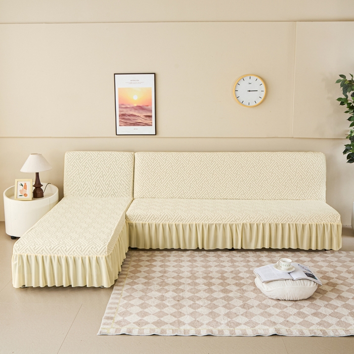 兴俪韵家纺 2025新款大枫叶裙边沙发床套 非字格-米黄