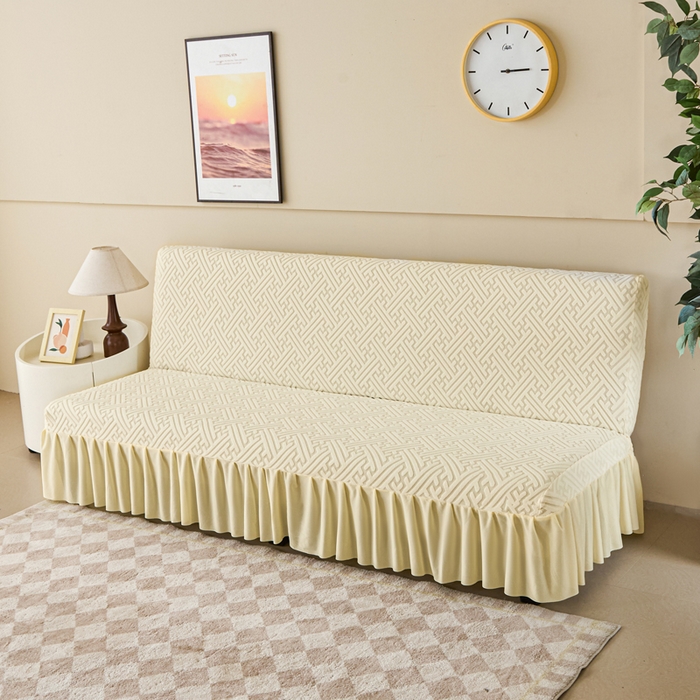 91家纺网 家纺一手货源 找家纺 兴俪韵家纺 2025新款大枫叶裙边沙发床套 非字格-米黄