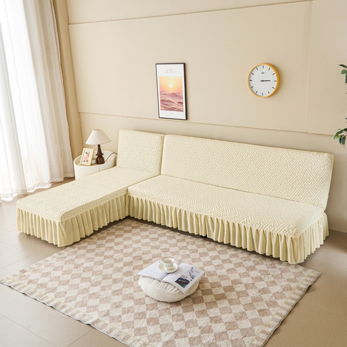 91家纺网 家纺一手货源 找家纺 兴俪韵家纺 2025新款大枫叶裙边沙发床套 非字格-米黄