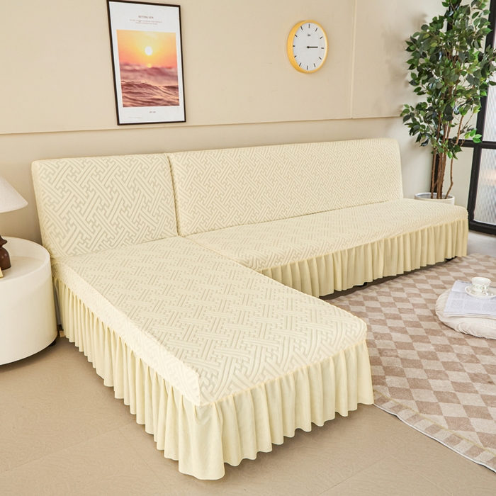 91家纺网 家纺一手货源 找家纺 兴俪韵家纺 2025新款大枫叶裙边沙发床套 非字格-米黄