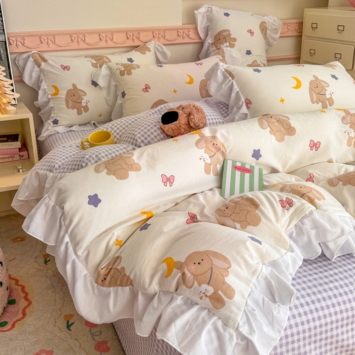 91家纺网 家纺一手货源 找家纺 （总）温眠家纺 2025新款水洗云朵棉韩式INS减龄花边款四件套