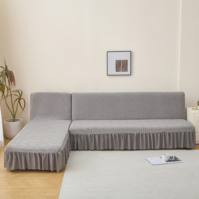 兴俪韵家纺 2025新款大枫叶裙边沙发床套 非字格-浅灰