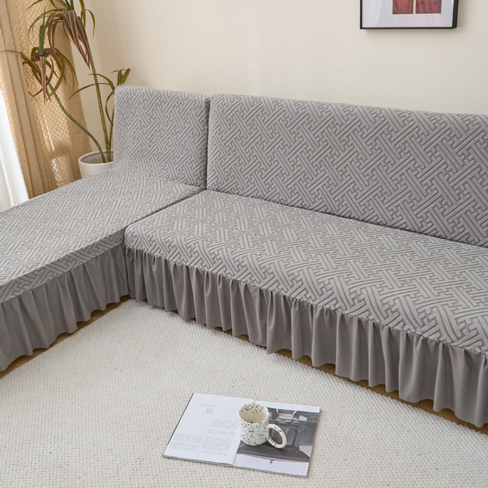 91家纺网 家纺一手货源 找家纺 兴俪韵家纺 2025新款大枫叶裙边沙发床套 非字格-浅灰