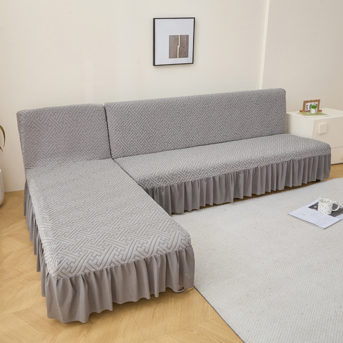 91家纺网 家纺一手货源 找家纺 兴俪韵家纺 2025新款大枫叶裙边沙发床套 非字格-浅灰