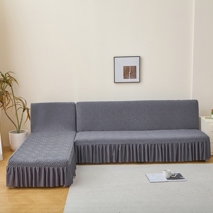 兴俪韵家纺 2025新款大枫叶裙边沙发床套 非字格-深灰