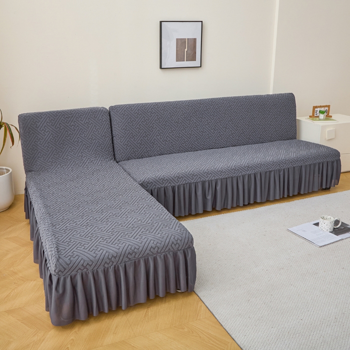 91家纺网 家纺一手货源 找家纺 兴俪韵家纺 2025新款大枫叶裙边沙发床套 非字格-深灰