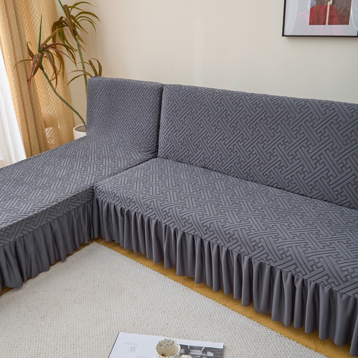 91家纺网 家纺一手货源 找家纺 兴俪韵家纺 2025新款大枫叶裙边沙发床套 非字格-深灰
