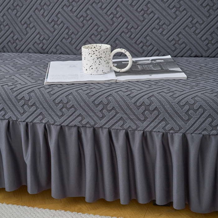 91家纺网 家纺一手货源 找家纺 兴俪韵家纺 2025新款大枫叶裙边沙发床套 非字格-深灰