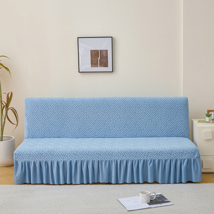 91家纺网 家纺一手货源 找家纺 兴俪韵家纺 2025新款大枫叶裙边沙发床套 非字格-天空蓝