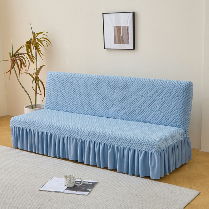 91家纺网 家纺一手货源 找家纺 兴俪韵家纺 2025新款大枫叶裙边沙发床套 非字格-天空蓝