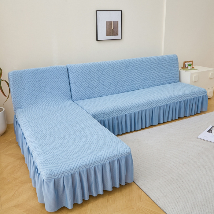 91家纺网 家纺一手货源 找家纺 兴俪韵家纺 2025新款大枫叶裙边沙发床套 非字格-天空蓝