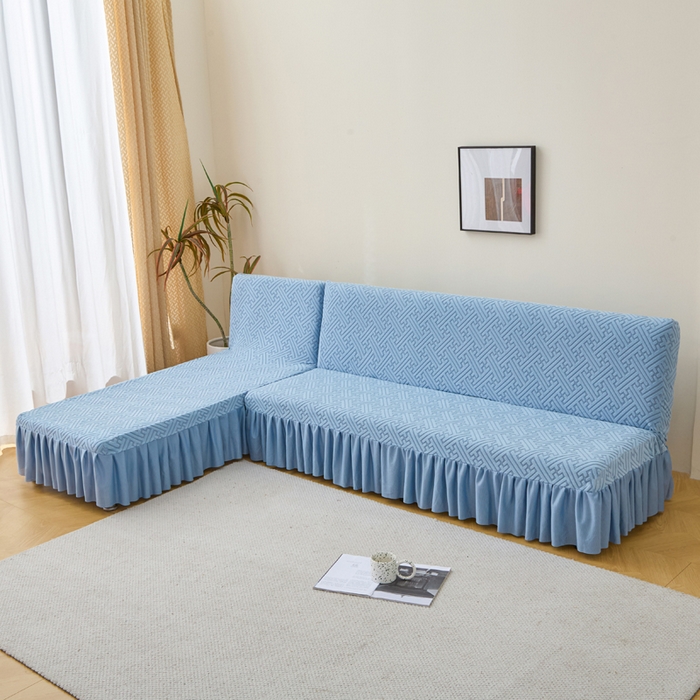 91家纺网 家纺一手货源 找家纺 兴俪韵家纺 2025新款大枫叶裙边沙发床套 非字格-天空蓝