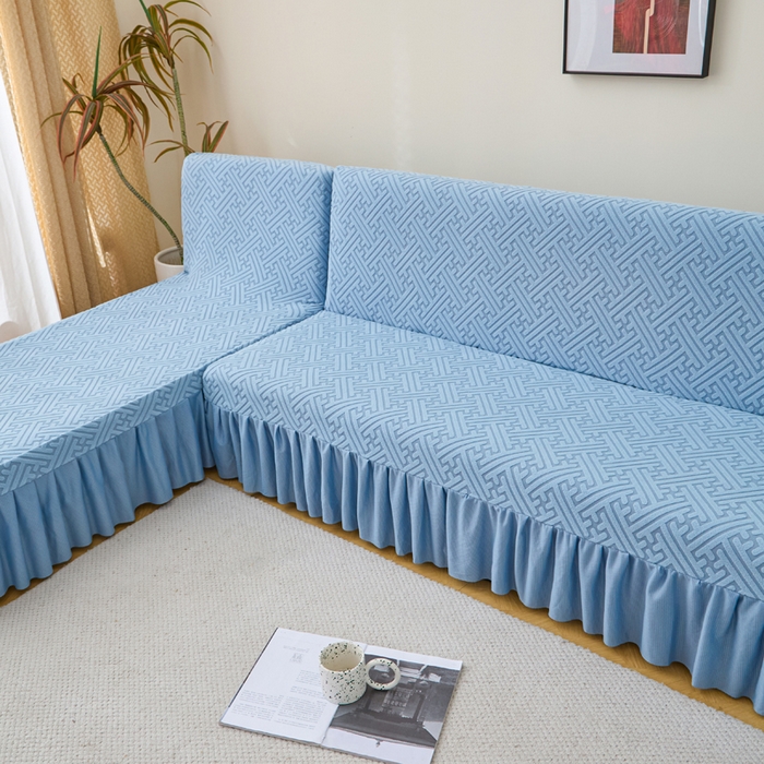 91家纺网 家纺一手货源 找家纺 兴俪韵家纺 2025新款大枫叶裙边沙发床套 非字格-天空蓝