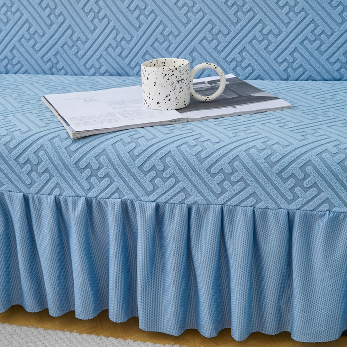 91家纺网 家纺一手货源 找家纺 兴俪韵家纺 2025新款大枫叶裙边沙发床套 非字格-天空蓝