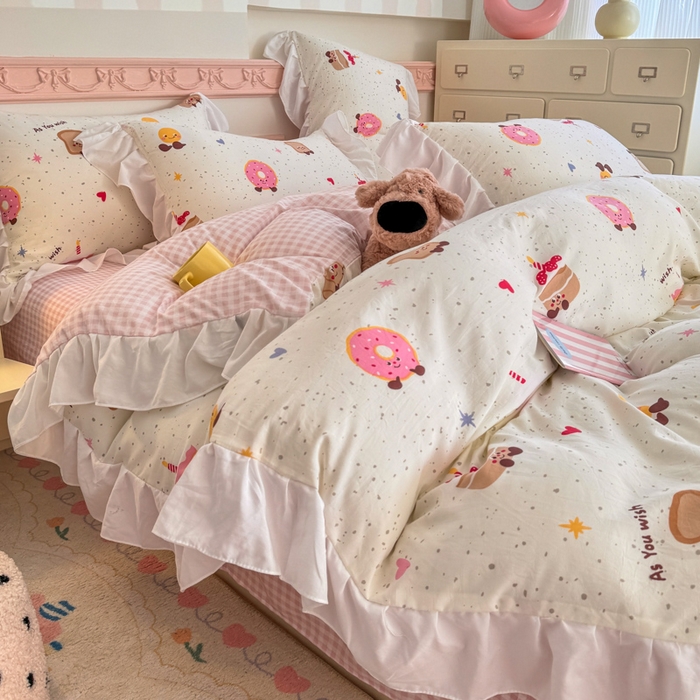 91家纺网 家纺一手货源 找家纺 温眠家纺 2025新款水洗云朵棉韩式INS减龄花边款四件套 蛋糕仔仔