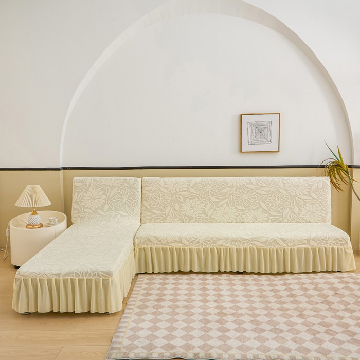 兴俪韵家纺 2025新款大枫叶裙边沙发床套 太阳花-米黄2