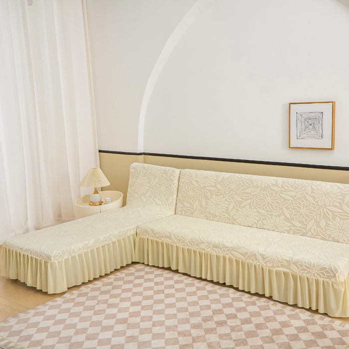 91家纺网 家纺一手货源 找家纺 兴俪韵家纺 2025新款大枫叶裙边沙发床套 太阳花-米黄2