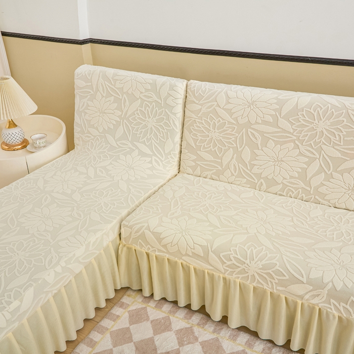 91家纺网 家纺一手货源 找家纺 兴俪韵家纺 2025新款大枫叶裙边沙发床套 太阳花-米黄2