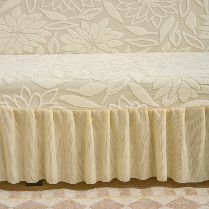 91家纺网 家纺一手货源 找家纺 兴俪韵家纺 2025新款大枫叶裙边沙发床套 太阳花-米黄2