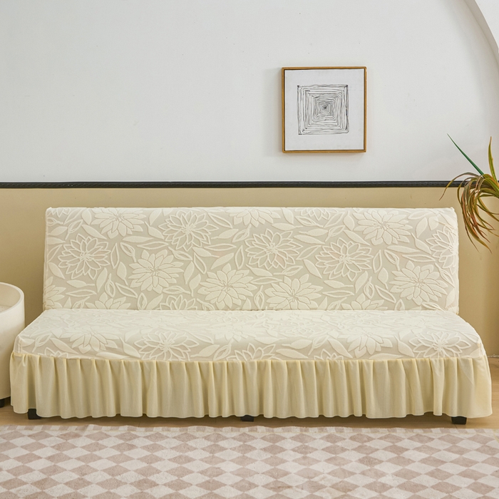 91家纺网 家纺一手货源 找家纺 兴俪韵家纺 2025新款大枫叶裙边沙发床套 太阳花-米黄2