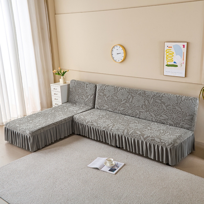 91家纺网 家纺一手货源 找家纺 兴俪韵家纺 2025新款大枫叶裙边沙发床套 太阳花-浅灰