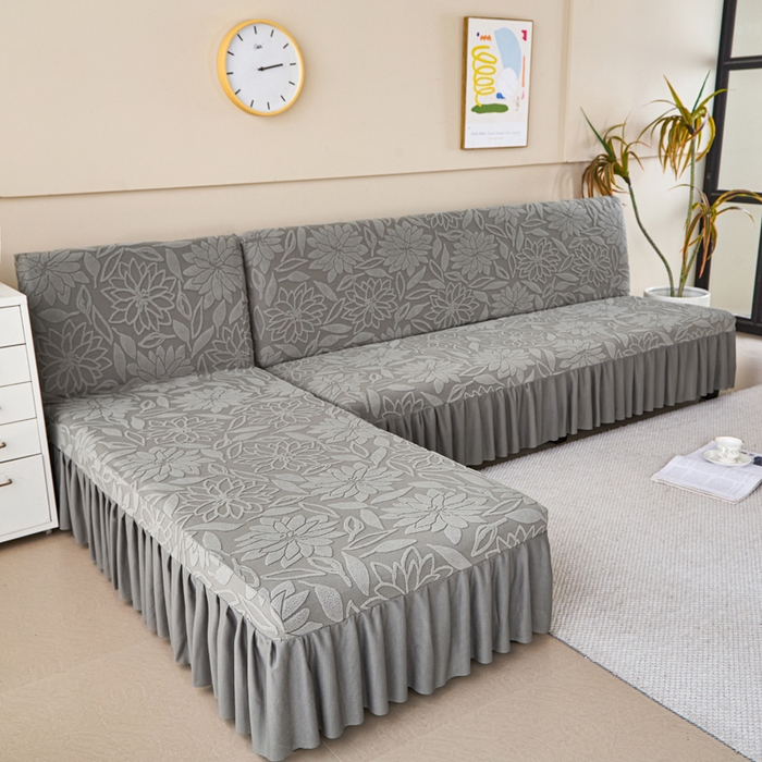 91家纺网 家纺一手货源 找家纺 兴俪韵家纺 2025新款大枫叶裙边沙发床套 太阳花-浅灰