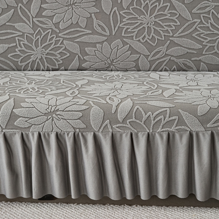 91家纺网 家纺一手货源 找家纺 兴俪韵家纺 2025新款大枫叶裙边沙发床套 太阳花-浅灰