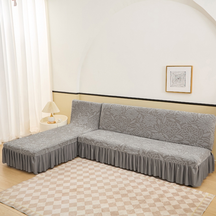 91家纺网 家纺一手货源 找家纺 兴俪韵家纺 2025新款大枫叶裙边沙发床套 太阳花-浅灰2