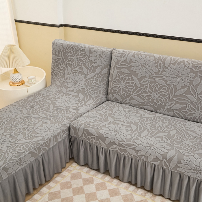 91家纺网 家纺一手货源 找家纺 兴俪韵家纺 2025新款大枫叶裙边沙发床套 太阳花-浅灰2