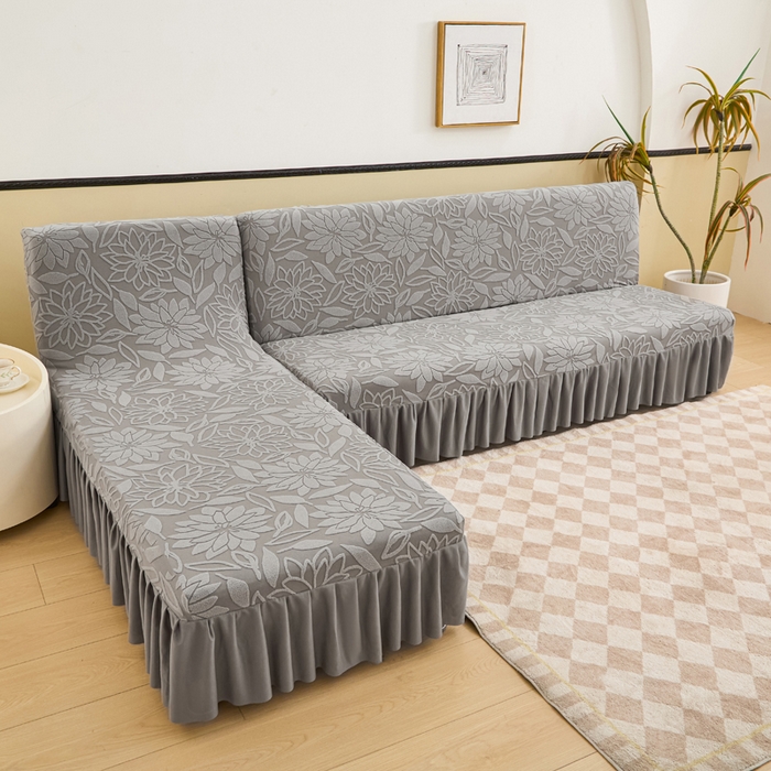 91家纺网 家纺一手货源 找家纺 兴俪韵家纺 2025新款大枫叶裙边沙发床套 太阳花-浅灰2