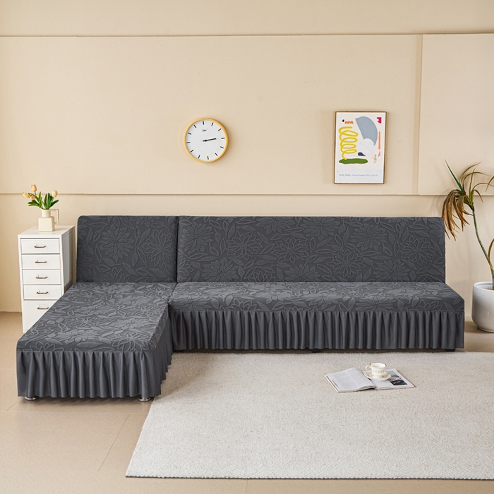 兴俪韵家纺 2025新款大枫叶裙边沙发床套 太阳花-深灰