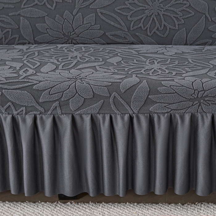 91家纺网 家纺一手货源 找家纺 兴俪韵家纺 2025新款大枫叶裙边沙发床套 太阳花-深灰