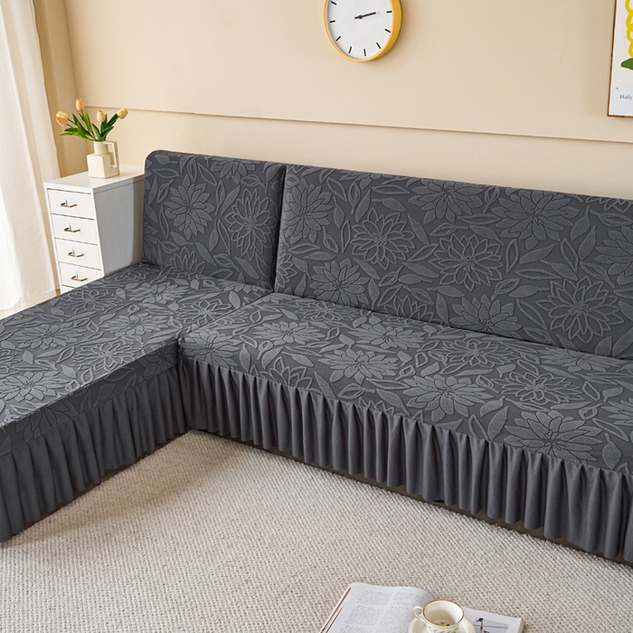 91家纺网 家纺一手货源 找家纺 兴俪韵家纺 2025新款大枫叶裙边沙发床套 太阳花-深灰