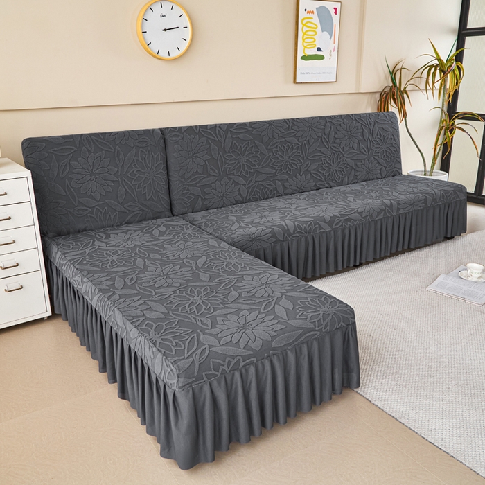 91家纺网 家纺一手货源 找家纺 兴俪韵家纺 2025新款大枫叶裙边沙发床套 太阳花-深灰