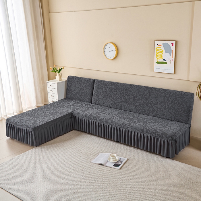 91家纺网 家纺一手货源 找家纺 兴俪韵家纺 2025新款大枫叶裙边沙发床套 太阳花-深灰